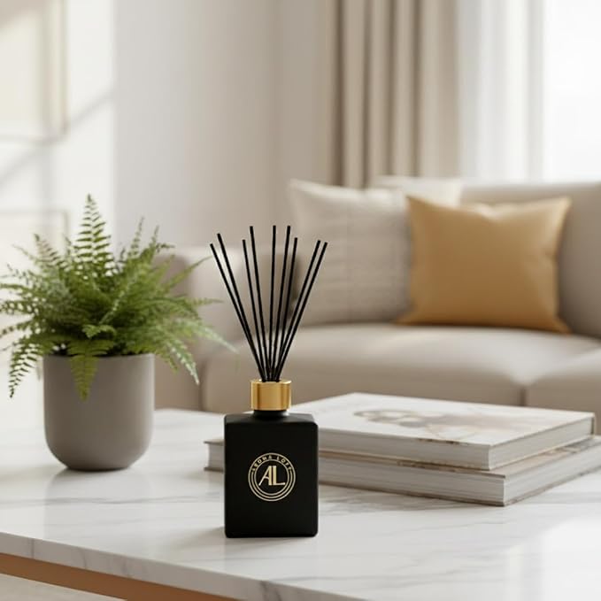 Reed Diffuser - Fragrance Diffuser for Home - 5 oz. Oil Diffuser Sticks - Bathroom Diffuser Set- Oil Diffuser Reeds - Scent Sticks in Oil-Office Smell Good Stuff (Black, Fresh Linen)