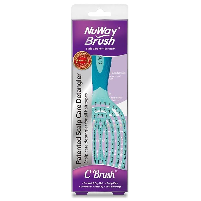 NuWay® C Brush® Scalp Care Detangling Hair Brush – Gentle Scalp Massage & Easy Detangling for Wet or Dry Hair, Everyday Hairbrush for Healthy Looking Hair (Classic Green)