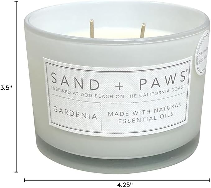 Sand + Paws Scented Candle - Gardenia - Additional Scents and Sizes –Luxurious Air Freshening Jar Candles Neutralize pet Odors and Enhance Home décor – 100% Cotton Lead-Free Wicks - 12 oz