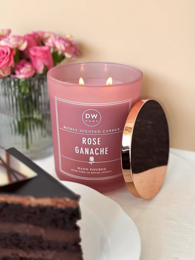 DW Home Hand Poured Richly Scented Medium Single Wick Candle with Metal Lid, (9.3 oz.) (Rose Ganache)