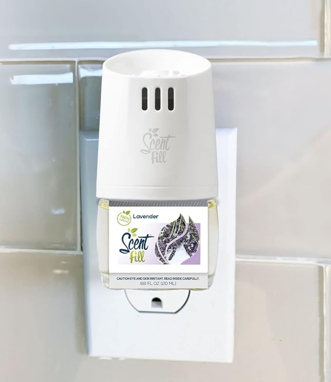 Scent Fill 100% Natural Lavender Plug in Refills Air Freshener, Scented Oil Refills, 4 Refills + Diffuser