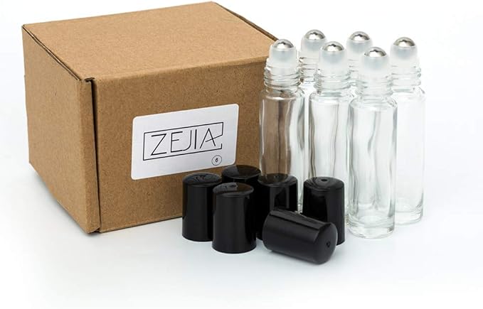 10ml Essential Oil Roller Bottles, 6 Pack Clear Thick Glass Bottles with Stainless Steel Roller Balls and 2 Droppers