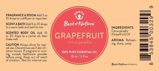 Grapefruit Essential Oil for Diffuser Aromatherapy – Best of Nature 100% Pure Undiluted Oils for DIY, Home Fragrance, and Topical Use