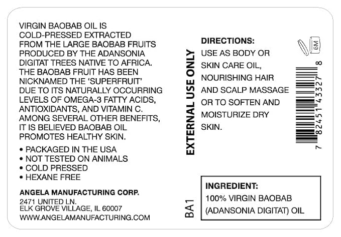 100% Pure Baobab Oil - Cold Pressed Virgin Adansonia Digitata Oil for Face, Body & Hair, Rich in Vitamin C & Omega-3, Natural Skin Moisturizer & Scalp Treatment - 1 fl oz (30ml)