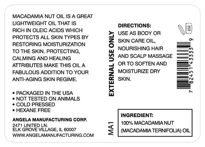 100% Pure Macadamia Oil 1 oz (30ml) Premium Virgin Macadamia Nut Oil for Hair Skin Face Nails Deeply Moisturizing Fast-Absorbing Carrier Oil with Dropper