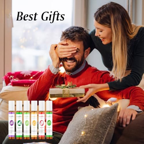 Aromatherapy Oils Roller Set, Natural Pre-diluted Essential Oils Roll On with Glass Rollerball, Relaxation Gift for Women & Men, Christmas Gift