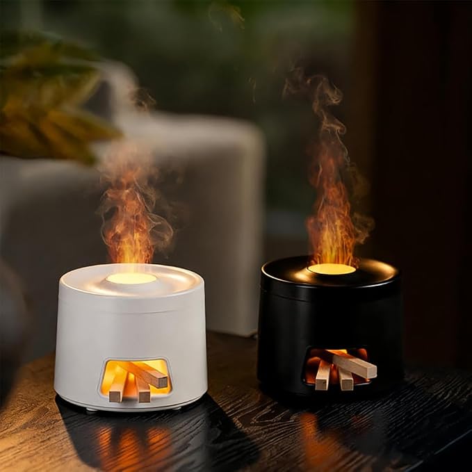 180ml Quiet Aromatherapy Diffuser, Ultrasonic Essential Oil Humidifier with Auto Shut-Off & 7-Color Flame Light for Home Bedroom Living Room Kitchen (Black)