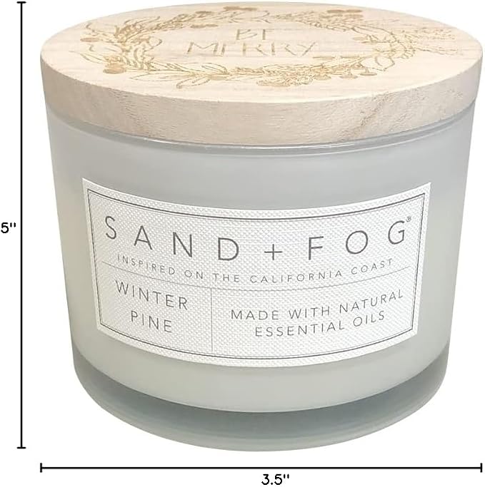 Sand + Fog Scented Candle - Winter Pine – Additional Scents and Sizes – 100% Cotton Lead-Free Wick - Luxury Air Freshening Jar Candles - Perfect Home Decor – 12oz - Holiday Scents