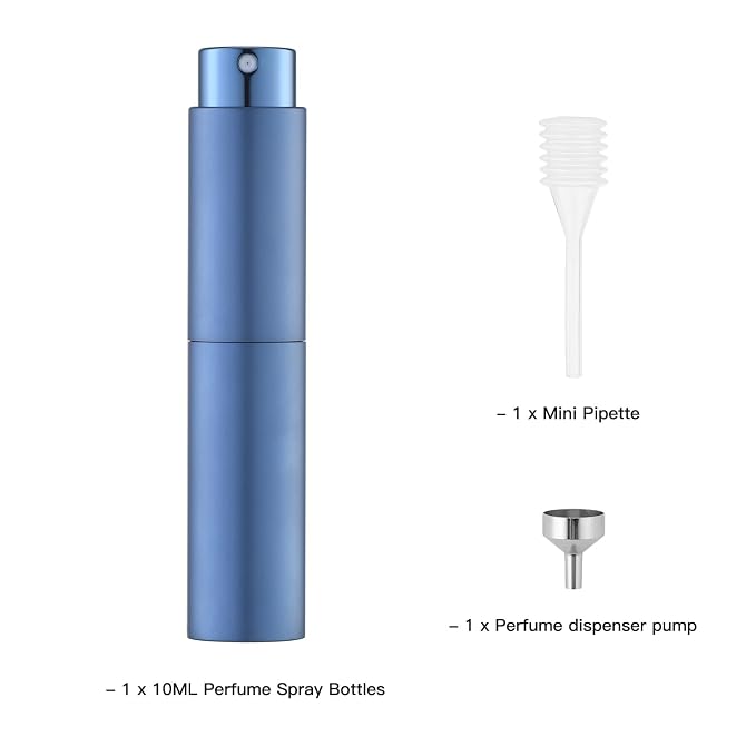 Tekson 10ml Travel Perfume Atomizer Refillable, Mini Cologne Spray Bottle Empty, Small Coffee Spray Bottle (Blue)
