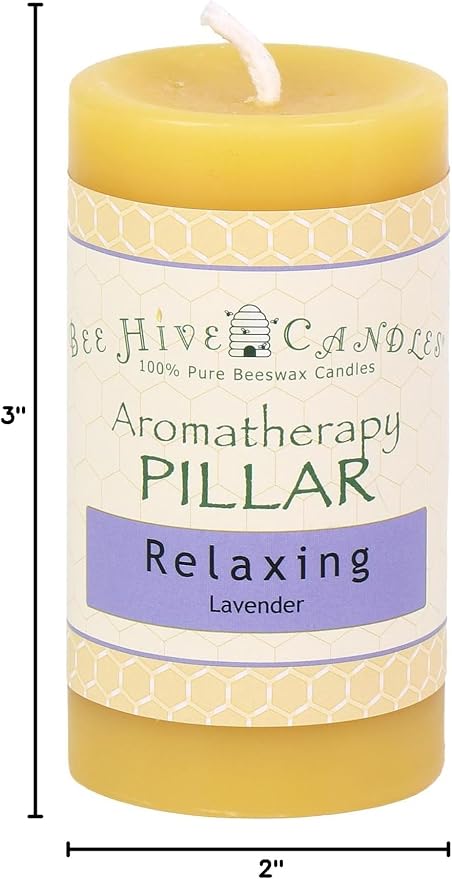 Bee Hive Candles 100% Pure Beeswax Aromatherapy Pillar Candle (2" x 3", Relaxing)