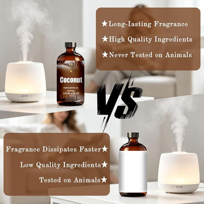 Coconut Essential Oil, Coconut Oil 4 Fl Oz 120ml for Diffuser Yoga Soap & Candle Making – with 0.33 Oz Roller Ball & Dropper YHSESSE Essential Oils