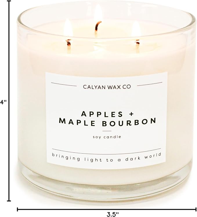 Calyan Wax Co. Apples & Maple Bourbon 3 Wick Scented Candle - 43 Hour Burn - Luxury 3 Wick Soy Candles - Clean Soy Wax Candles - Long Lasting Large Glass Jar Candle for Home - 14.9oz