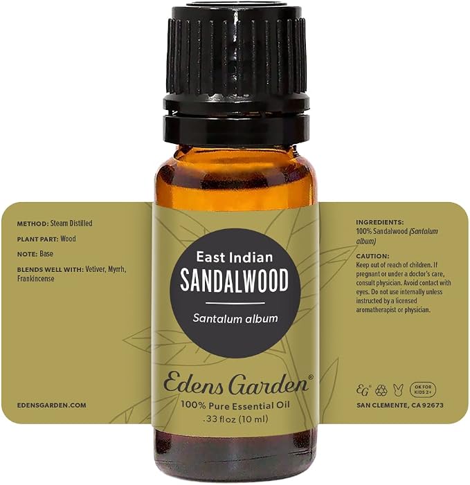 Edens Garden Sandalwood- East Indian Essential Oil- 100% Pure Premium Grade, Undiluted, Natural, Therapeutic, Aromatherapy, The Best for Diffuser, Face, Hair, Humidifiers 10 ml (.33 fl oz)