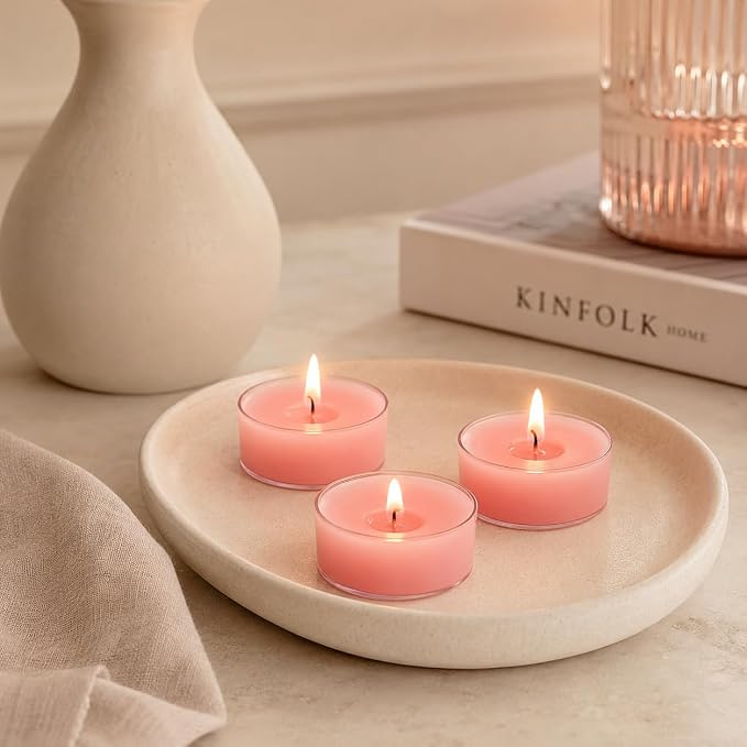Cherry Blossom Scented Tealight Candles, Pink Scent Tea Lights Candles Clear Cup, 24 Pack Colored Tealights Candle, 6 Hour Burn Time Tea Candles for Party, Decor, Spa, Shabbat