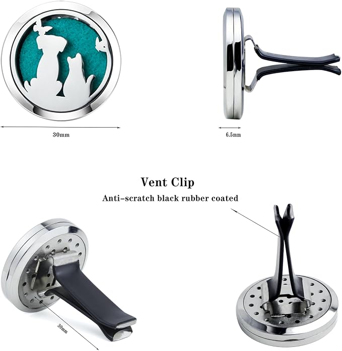 Dog Essential Oil Vent Clip Diffuser for Car Truckers,30mm Stainless Steel Refillable Air Freshener, Gift for Women Him
