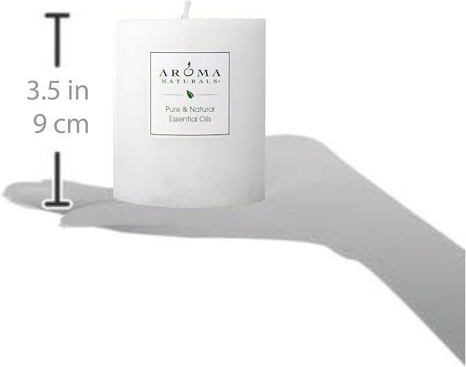 Aroma Naturals Patchouli and Frankincense Essential Oil White Scented Pillar Candle, Meditation, 3 inch x 3.5 inch