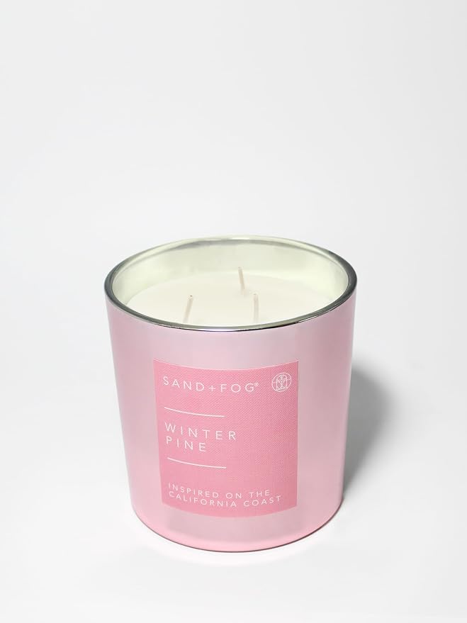 Sand + Fog Scented Candle - Winter Pine – Additional Scents and Sizes – 100% Cotton Lead-Free Wick - Luxury Air Freshening Jar Candles - Perfect Home Décor with Pink Ribbon Lid – 21 oz