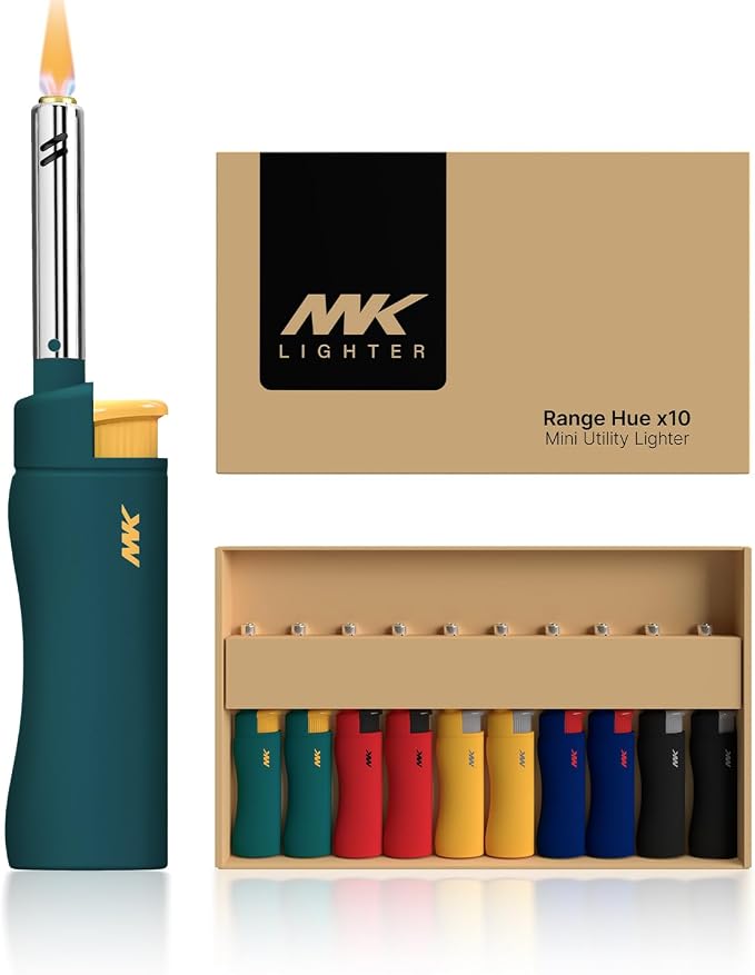 MK Lighter 10PCS Candle Lighters, Windproof Flame, Ideal as Lighters for Candle, BBQ Lighters, Camping, Outdoor, Butane Refillable, Multipurpose (3BL HUE -10PC)