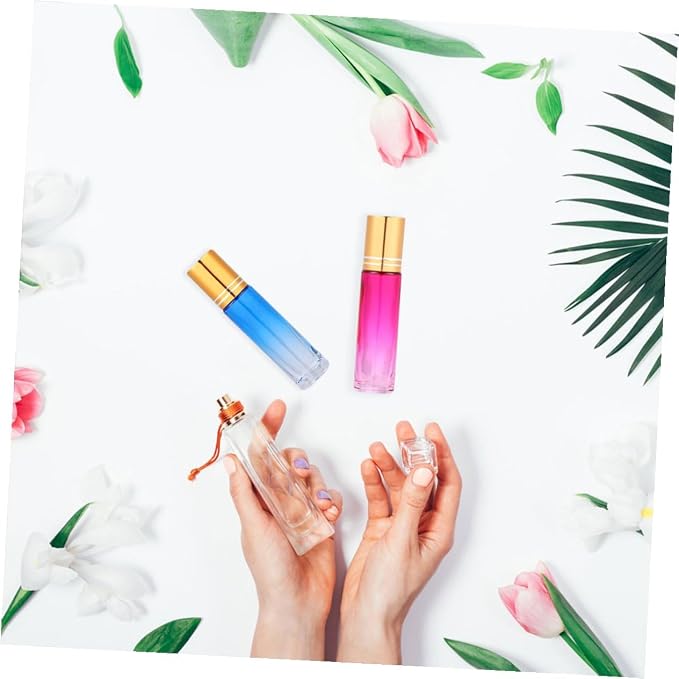 VICASKY 20pcs 10ml Essential Oil Roll-on Bottles with Gradient Colored Caps Refillable Glass Roller Bottle Kit for Aromatherapy and Perfume Portable Subpackaging for Travel and Daily Use