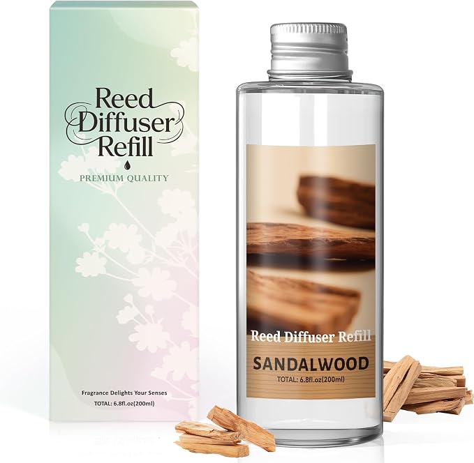 SCENTORINI Reed Diffuser Oil Refill, Sandalwood Diffuser Oil 6.76 Fl Oz, Natural Scented Essential Oil Refill Long Lasting Summer Home Fragrance for Bathroom Bedroom Spa Aromatherapy Home Decor