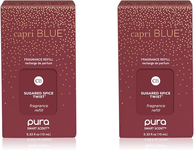 Capri Blue Pura Diffuser Refills – Luxury Home Fragrance – Long Lasting Oil Diffuser Scents with Notes of Brown Sugar, Cinnamon & Raspberry Cream (Sugared Spice Twist, Pack of 2 Pura Refills)
