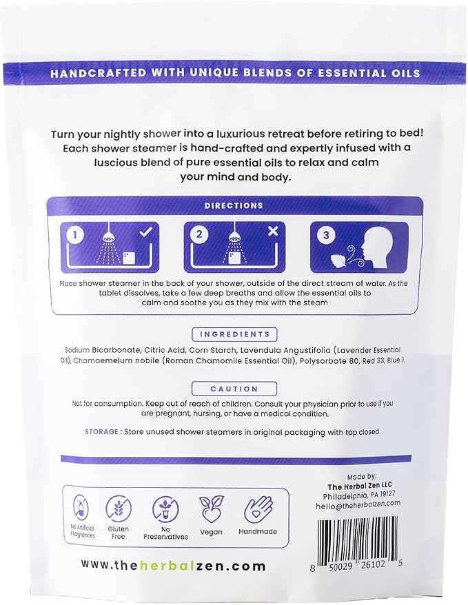 Sleepytime Lavender Shower Steamers Aromatherapy 10 Pack - Relaxing Shower Bombs with Pure Essential Oils for Relaxation and Unwinding - Spa Gifts for Women and Men - The Herbal Zen