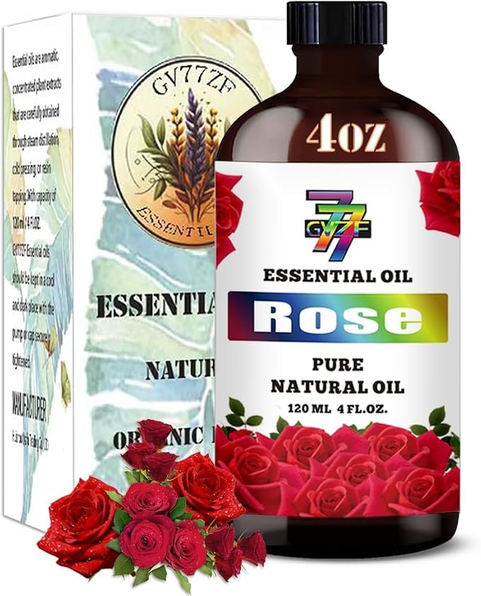 Rose Essential Oil, Rose Oils, 4 fl oz, for Diffuser, DIY Candles, Soap, Humidifier, Bath, Gift, Rose Fragrance Oil, GV77ZF Essential Oils
