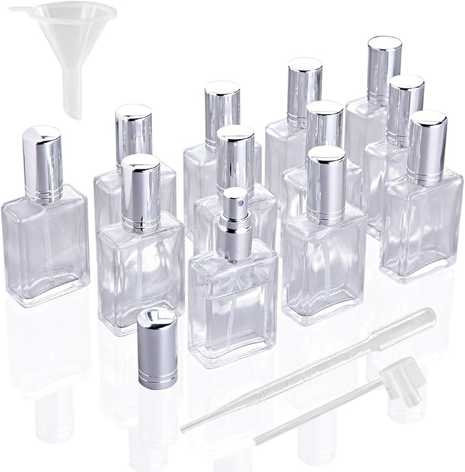 YU FENG 12pcs 15ml Refillable Glass Atomizer Spray Bottles with Funnels Pipettes Dispenser for Perfume,Fragrance,Lotion,Essential Oil