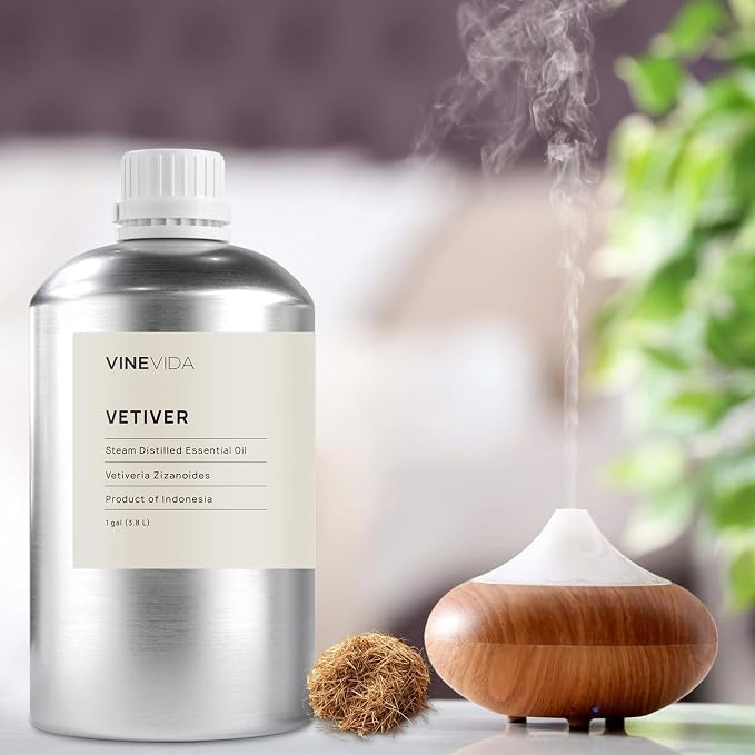 VINEVIDA Vetiver Essential Oil - Gallon Vetiver Oil Undiluted - Bulk Gallon Essential Oil for Soap Making Safe for Skin - DIY Candle Scents for Candlemaking Scents - 8 lbs Vetiver Oil