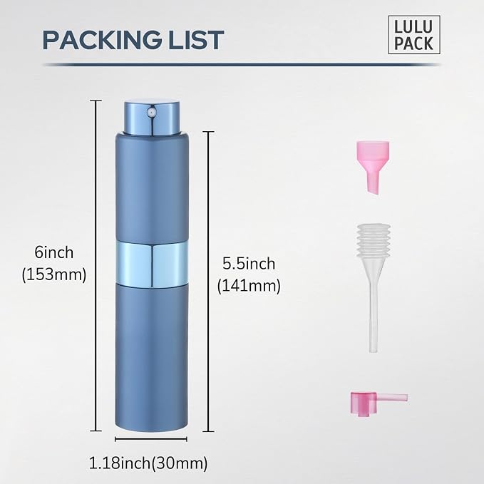 Lulupack Perfume Atomizer Refillable Travel Bottle: Cologne Portable Sprayer for Men - Mini Spray Empty for Refill - 1oz Large Size Blue