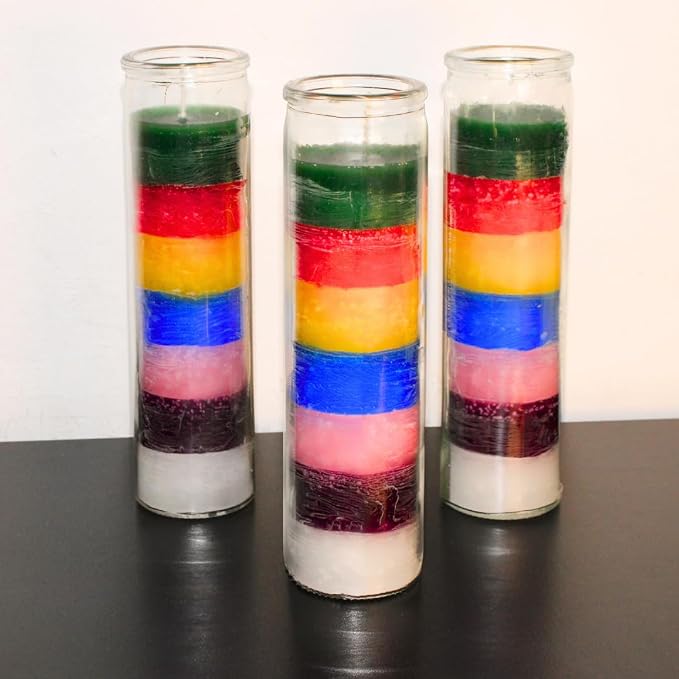 Simply Soson 1 piece Unscented 7 Color Glass Prayer Devotional Candle, Hand Poured Wax Candles - 2 Inch x 8 Inch, Great for Sanctuary, Vigils, Casting Chimes, Rituals, Spells, Wiccan & More