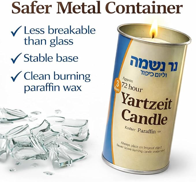 3 Day Yahrzeit Memorial Candles – 72 Hour Kosher Jewish Memorial Candle in Metal Tin, Paraffin Wax, Ideal for Yizkor, Yom Kippur & Passover Yahrtzeit (6)