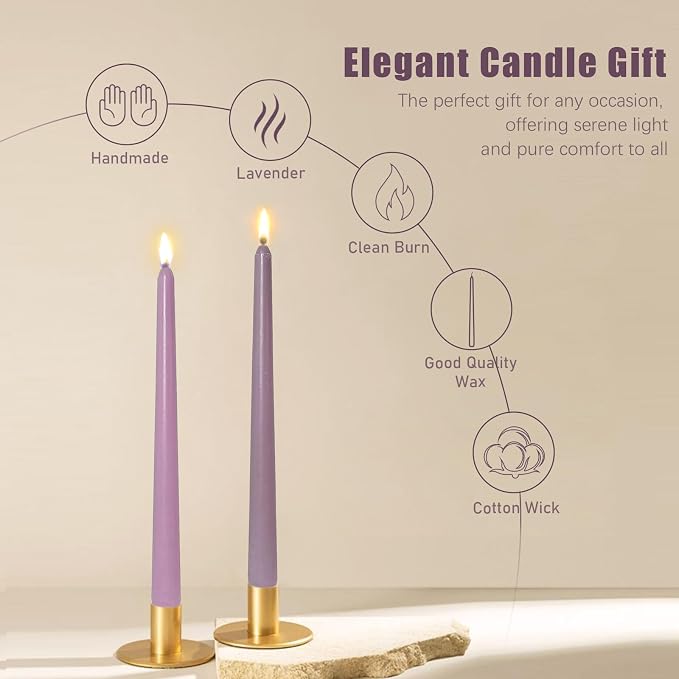 Candlesticks Long Taper Candle,Lavender Scented 10 Inches Gradient Purple Candle Sticks Smokeless Tapered Candles for Home Décor Holiday Gifts
