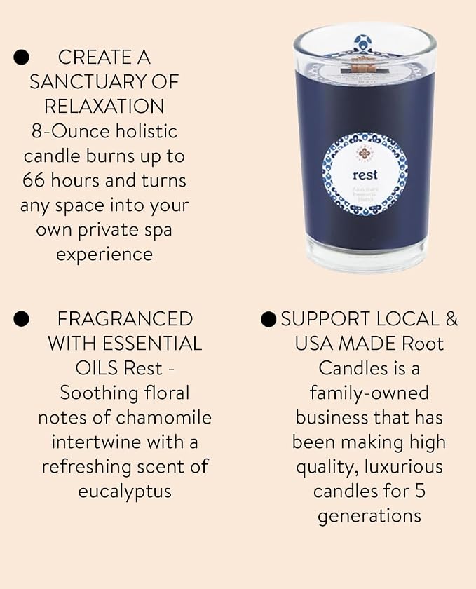 Root Candles Seeking Balance Scented Beeswax Blend Spa Aromatherapy Candle, 8-Ounce, Rest: Chamomile & Eucalyptus