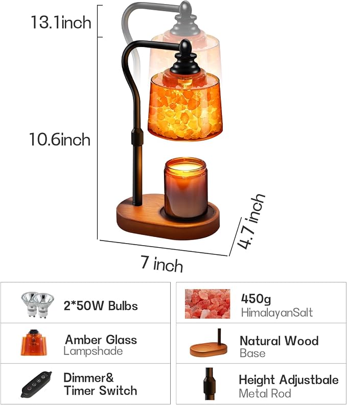3-in-1 Candle Warmer Lamp with Timer Dimmable, Himalayan Salt Lamp & Passive Diffuser, Gifts for Women, House Warming Gifts, Wax Melt Warmer for Jar Candles (Black)