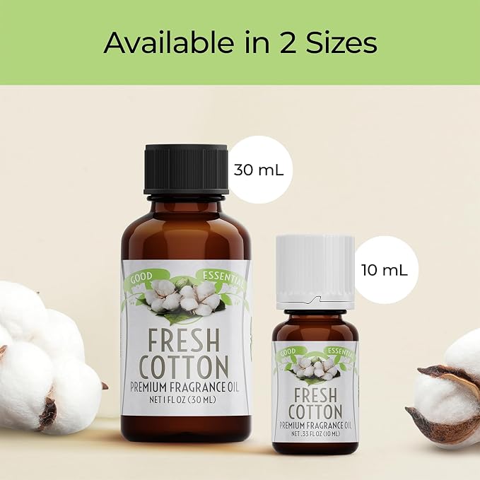 Good Essential - Fresh Cotton Fragrance Oil for Laundry, Dryer Balls, Soap Making, Candle Making, Lotions, Diffuser - 0.33 fl oz