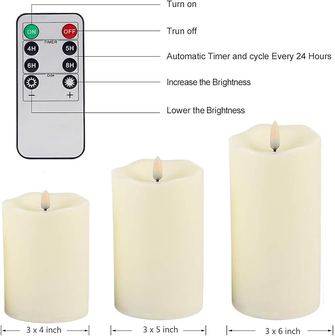 ANGELLOONG Flickering Flameless Candles, Realistic Battery Operated Candles with Remote and Timer, Set of 3 LED Candles for Fall Room Home Wedding Decor Centerpieces Table Party Christmas Decorations