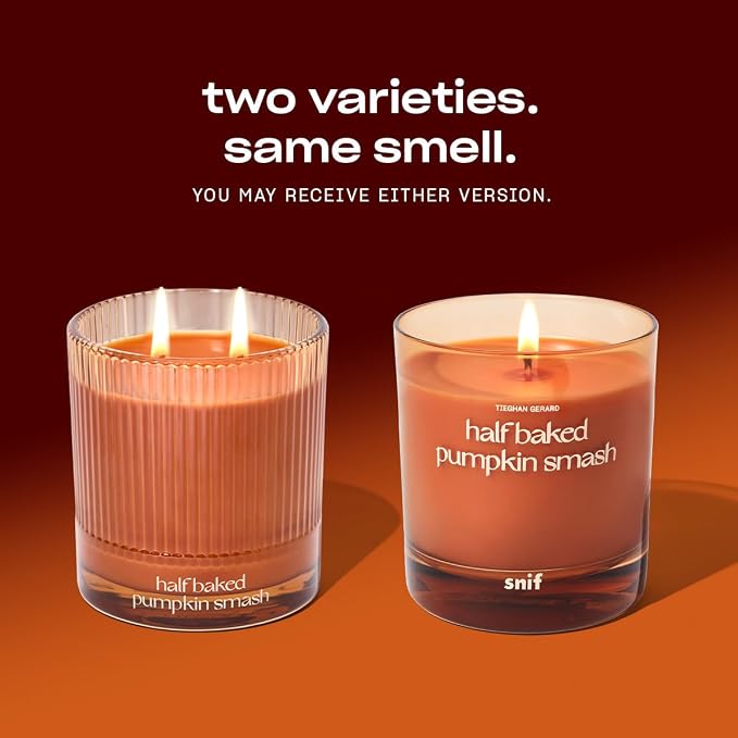 Half Baked Pumpkin Smash Scented Candle by Snif, Festive Fall Candle, 50+ Hours, 100% Cotton Fiber Wicks, Soy Wax Blend, Non-Toxic, Vegan, 8.5oz