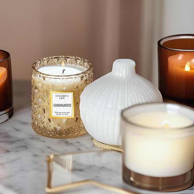 Sandalwood Candle, Dad Gifts Candle, Natural Soy Scented Candles for Stress Relief, 55 Hours Lasting Burning, Great Gift for Women & Men