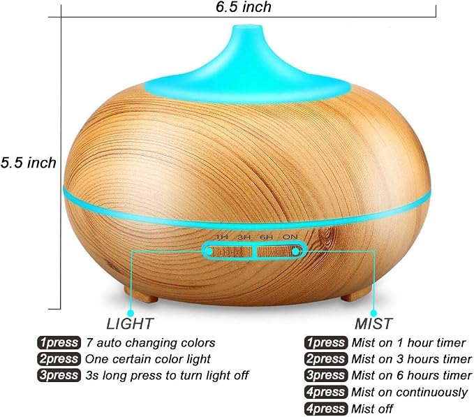 Aroma Essential Oil Diffuser, JoySusie 500ml Wood Grain Ultrasonic Cool Mist Whisper-Quiet Humidifier with Color LED Lights Changing & 4 Timer Settings, Waterless Auto Shut-Off for Spa Baby