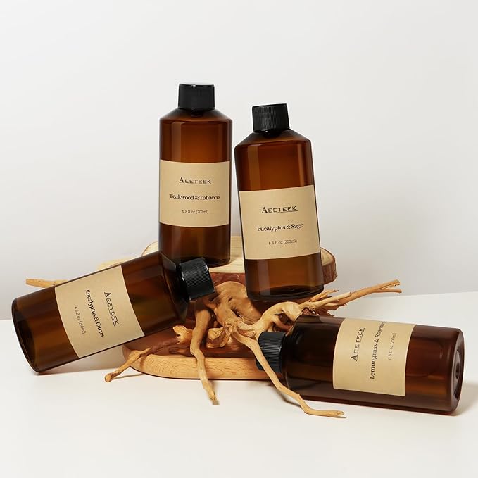 Reed Diffuser, Sandalwood Essential Oil Refill with Diffuser Sticks, 6.8 Fl Oz (200ml) Woody Scented Diffusers, Long-Lasting Fragrance for Home Decor