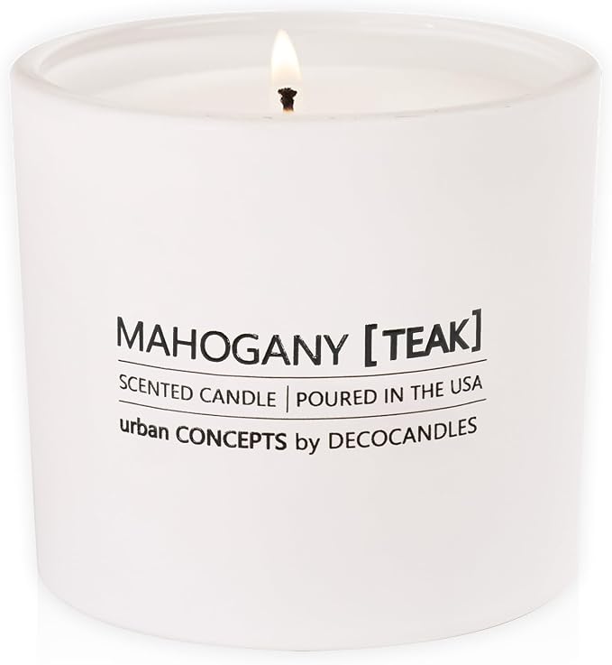 DECOCANDLES Mahogany Teak Home Fragrance Candle, 12 Oz Soy Wax Blend Scented Candle, Long Burn Time