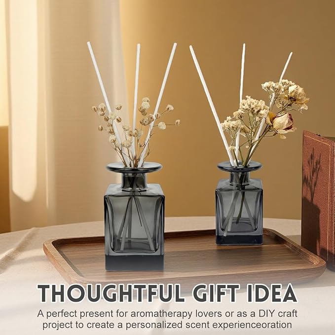 150ml/5oz Glass Square Wide Mouth Diffuser Bottle Empty Refillable Essential Oil Jar Perfume Container Home Fragrance Scented Oils Holder for Bathroom Décor (Translucent Gray)