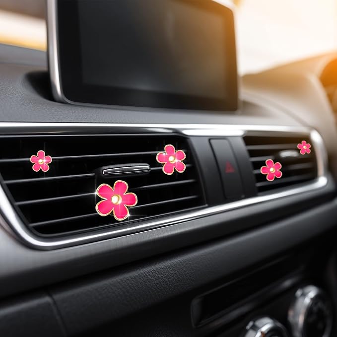 Frienda 6 Pcs Daisy Flower Air Vent Clip Accessories Air Conditioning Outlet Clip Car Air Freshener Dashboard Accessories Charm Car Inter Decor(2.5 cm, 3 cm, 3.3 cm,Red)