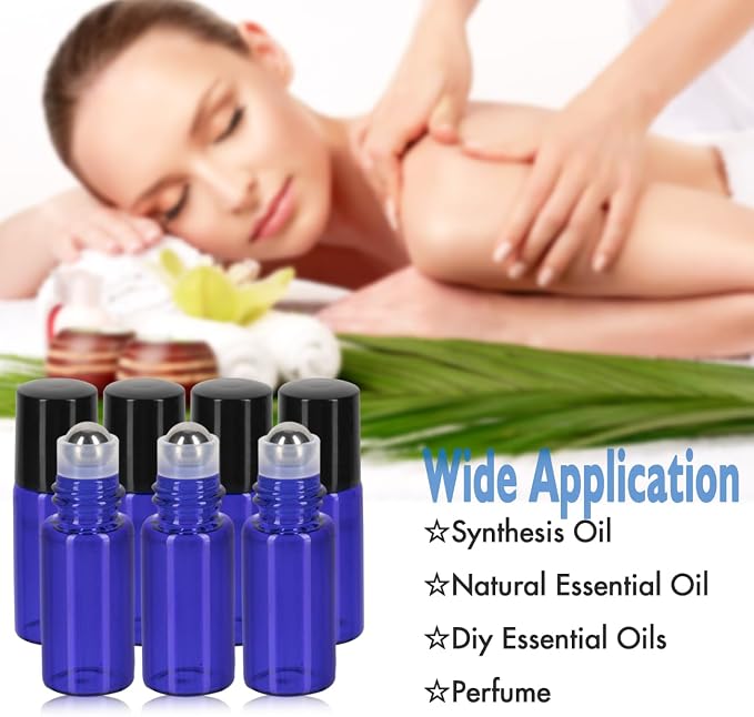 3ml Roller Bottles 24Pack Cobalt Blue Thick Glass Essential Oil Bottles with Stainless Steel Roller Ball and 2 Droppers