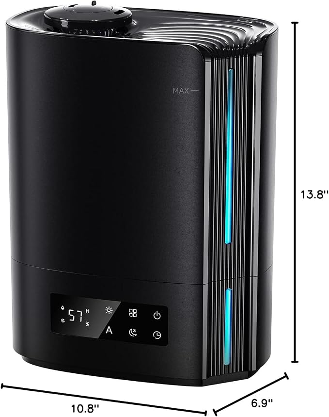 BREEZOME 6L Humidifiers for Bedroom Large Room & Essential Oil Diffuser, Ultrasonic Top Fill Cool Mist Humidifiers for Baby, Plants, Nursery Last up to 60 Hours, Smart Humidistat Control, Quiet, Black