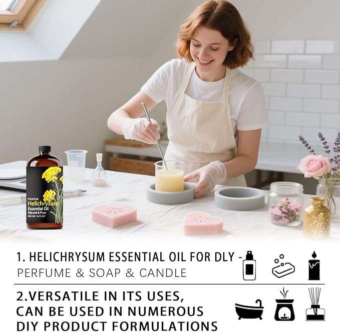 Helichrysum Essential Oil, Helichrysum Oil 16 Fl Oz 480 ML for Diffuser Humidifier Yoga Cleaning DIY Candle Soap Making Perfume Gift for Women Essential Oils FRAOIL (Helichrysum 16 Fl Oz (Pack of 1))