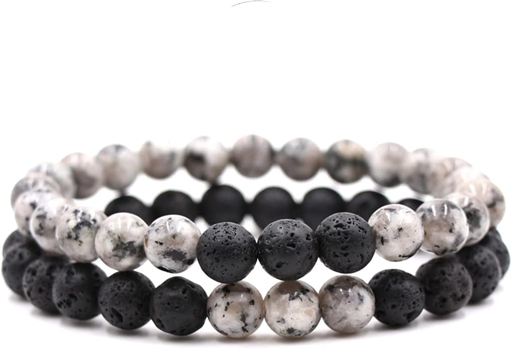 FORUBUS 2Pcs Lava Rock Beaded Bracelet Set – Essential Oil Diffuser Jewelry with Natural Stone Beads for Aromatherapy, Yoga, Meditation, and Stress Relief, Stretchy Bracelets for Women Men