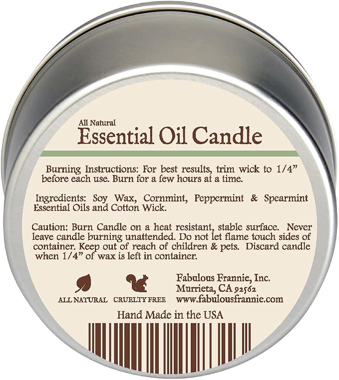 Fabulous Frannie Minty All-Natural Soy Candles Cotton Wick High Pure Essential Oil Scent 40 Hours Burn Time Gift for Women & Men 6 Ounce (Pack of 1)