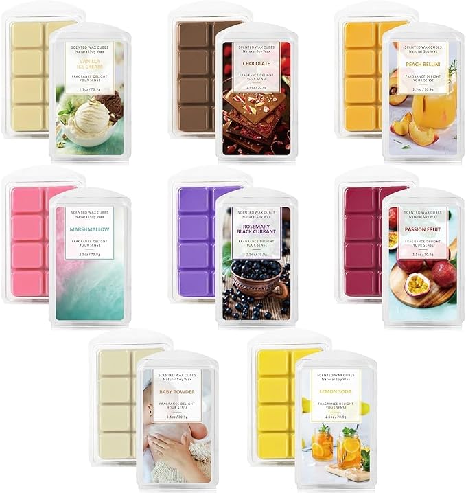 SCENTORINI Summer Soy Wax Melts 8 Pack for Wax Warmer, Scented Wax Cubes for Candle Warmers, Vanilla Ice Cream, Lemon Soda, Marshmallow, Passion Fruit, Long Lasting Home Fragrance